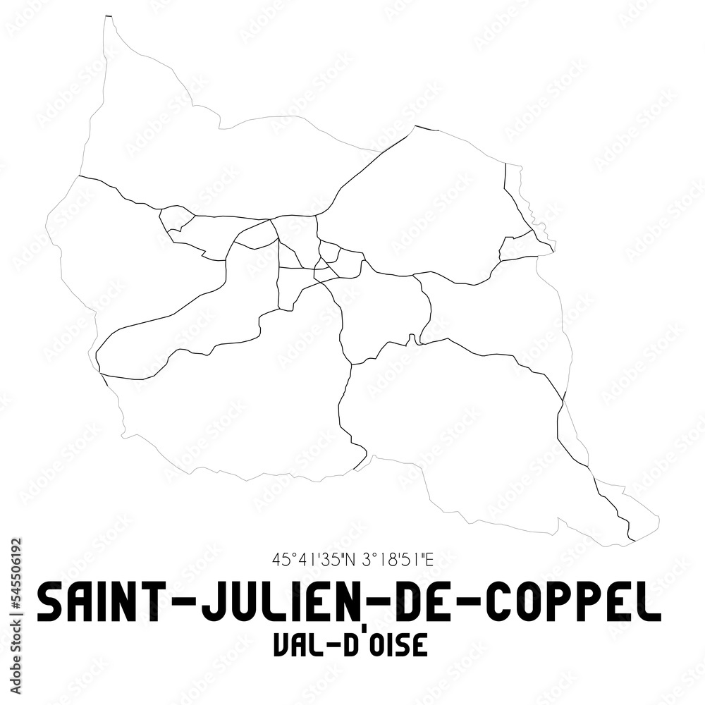 SAINT-JULIEN-DE-COPPEL Val-d'Oise. Minimalistic street map with black and white lines.