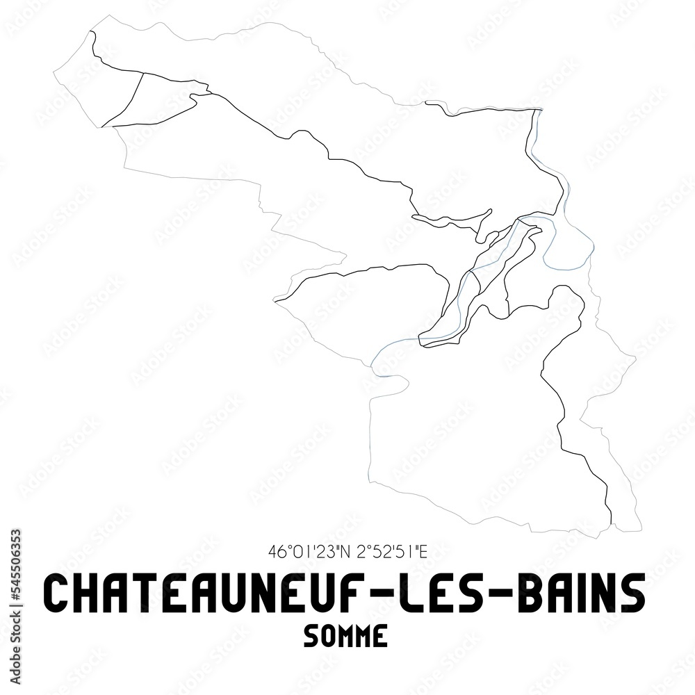 CHATEAUNEUF-LES-BAINS Somme. Minimalistic street map with black and white lines.