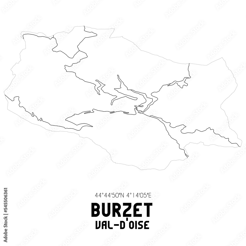 BURZET Val-d'Oise. Minimalistic street map with black and white lines.