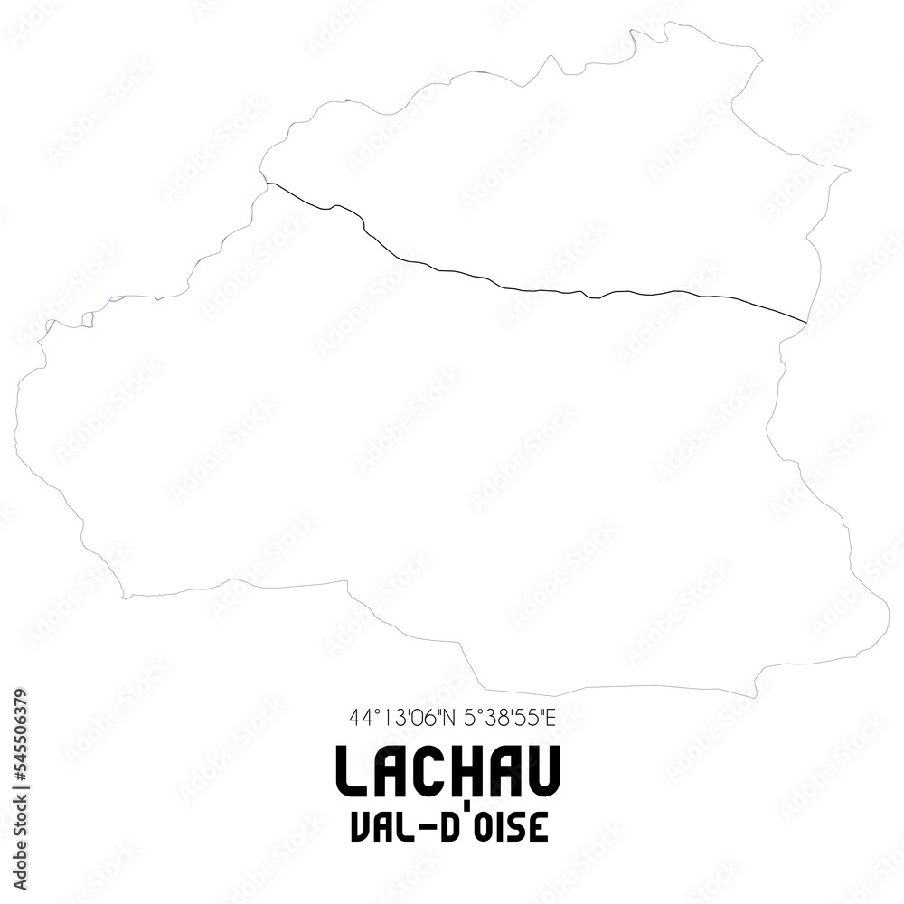 LACHAU Val-d'Oise. Minimalistic street map with black and white lines.