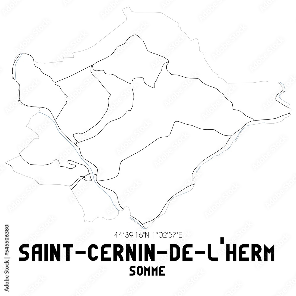 SAINT-CERNIN-DE-L'HERM Somme. Minimalistic street map with black and white lines.