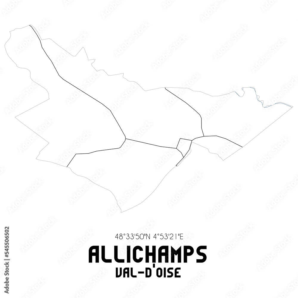 ALLICHAMPS Val-d'Oise. Minimalistic street map with black and white lines.
