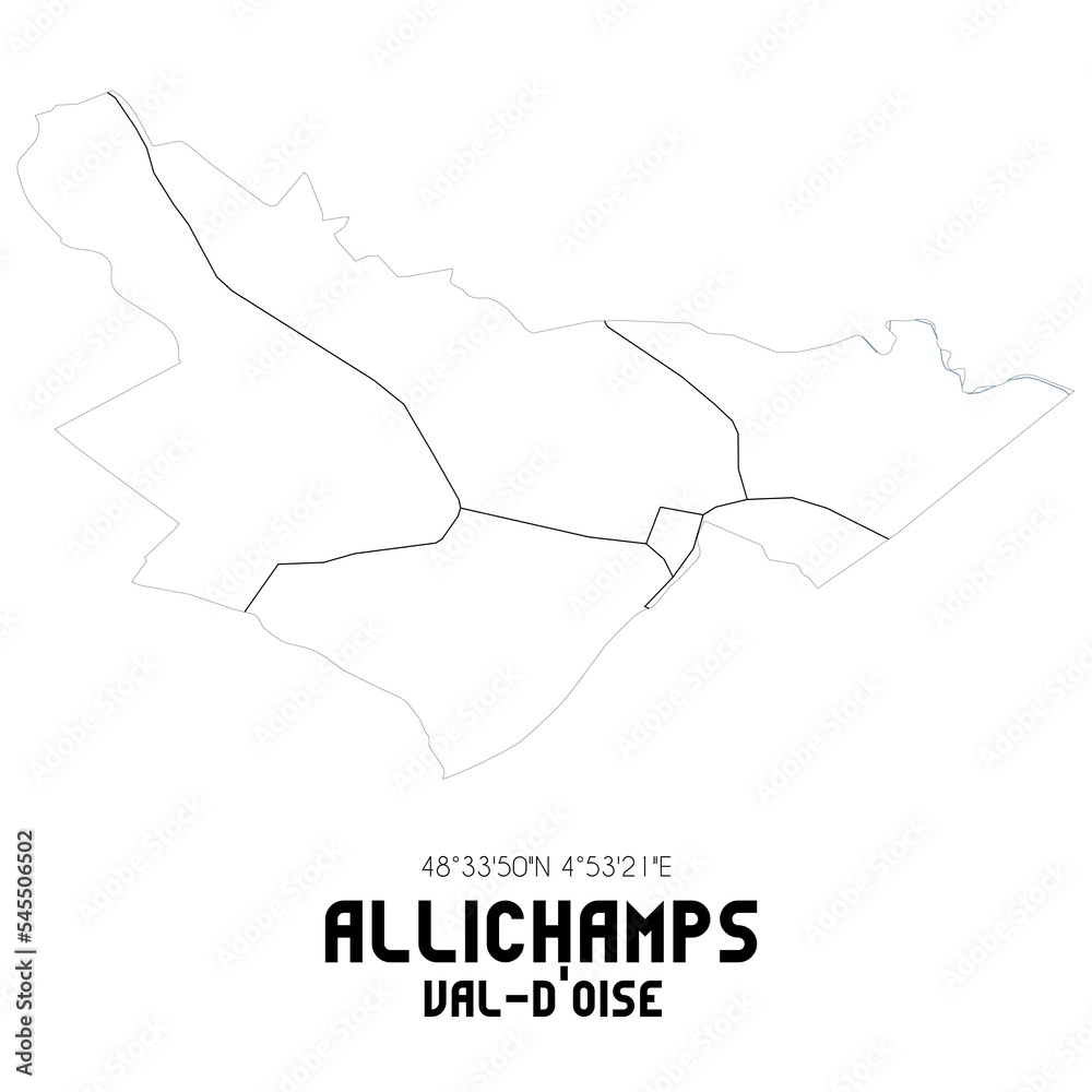 ALLICHAMPS Val-d'Oise. Minimalistic street map with black and white lines. ALLICHAMPS Val-d'Oise. Minimalistic street map with black and white lines.