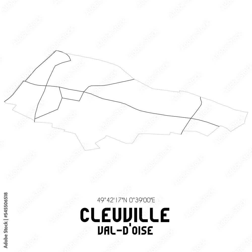 CLEUVILLE Val-d'Oise. Minimalistic street map with black and white lines. CLEUVILLE Val-d'Oise. Minimalistic street map with black and white lines.