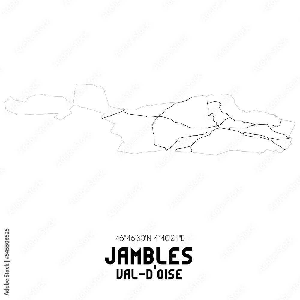 JAMBLES Val-d'Oise. Minimalistic street map with black and white lines.