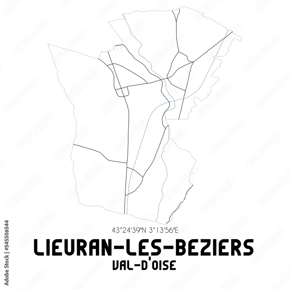 LIEURAN-LES-BEZIERS Val-d'Oise. Minimalistic street map with black and white lines.