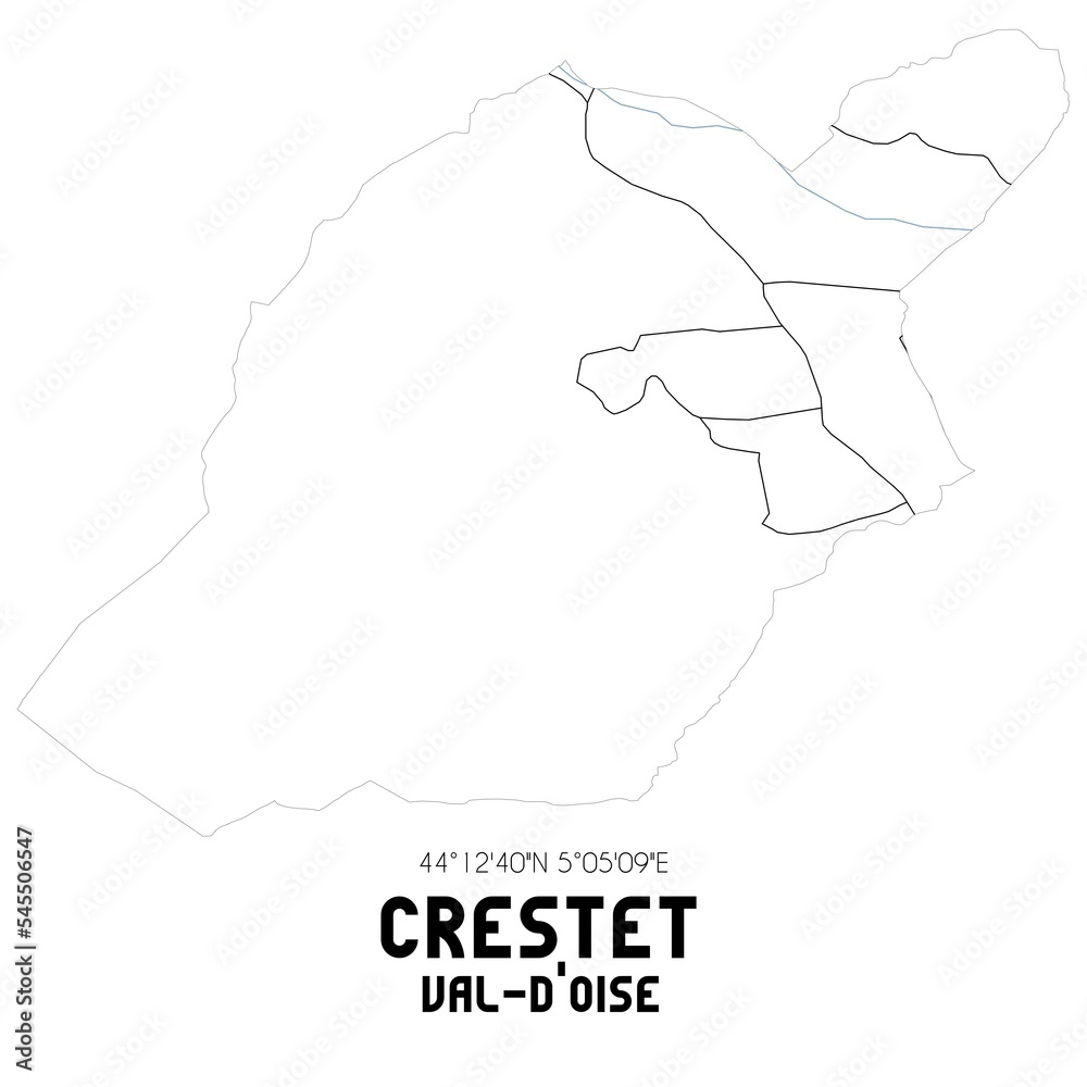 CRESTET Val-d'Oise. Minimalistic street map with black and white lines.