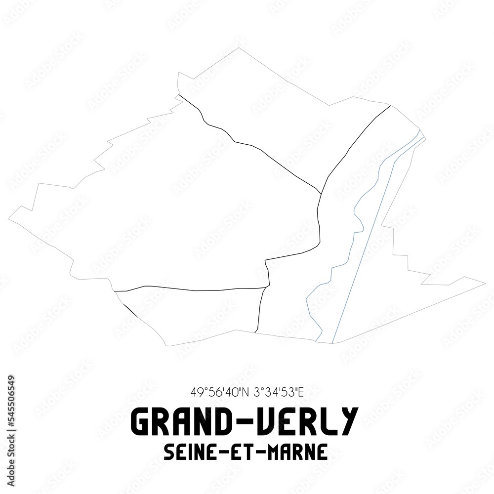 GRAND-VERLY Seine-et-Marne. Minimalistic street map with black and white lines. GRAND-VERLY Seine-et-Marne. Minimalistic street map with black and white lines.