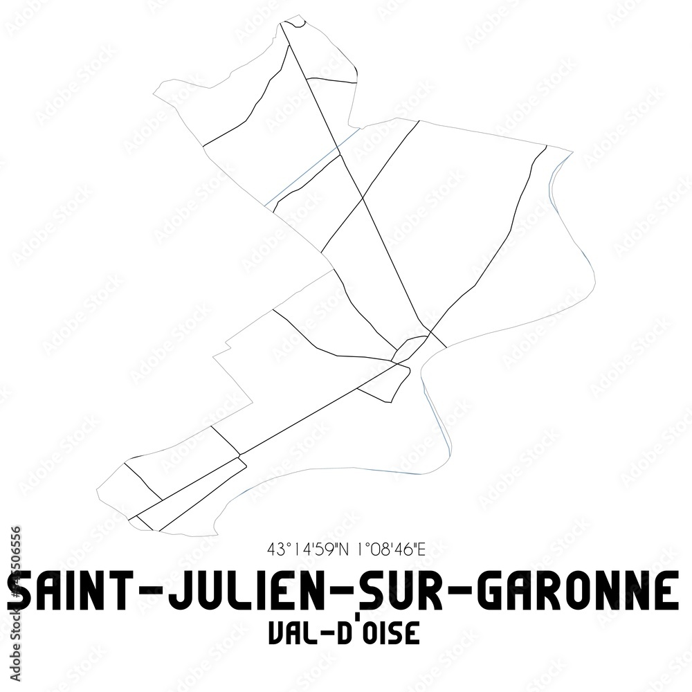 SAINT-JULIEN-SUR-GARONNE Val-d'Oise. Minimalistic street map with black and white lines.