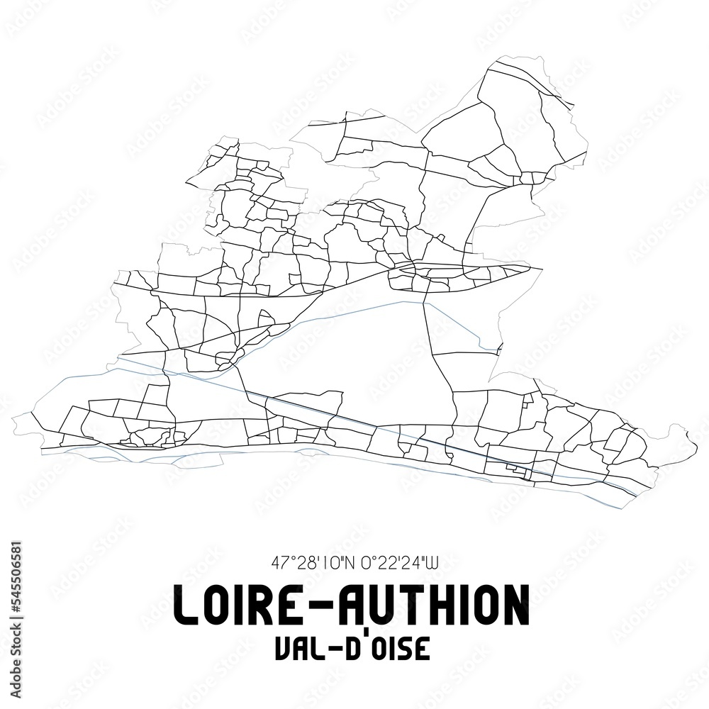 LOIRE-AUTHION Val-d'Oise. Minimalistic street map with black and white lines.