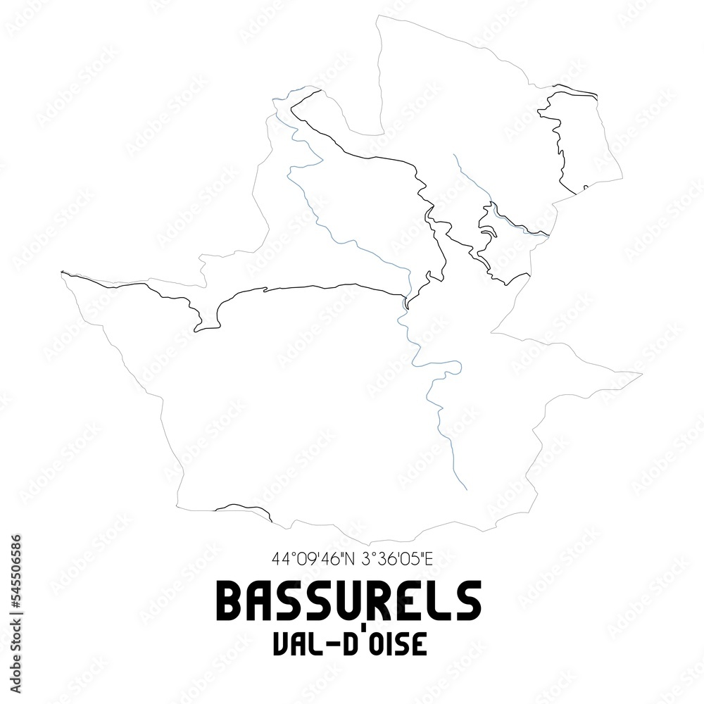 BASSURELS Val-d'Oise. Minimalistic street map with black and white lines.