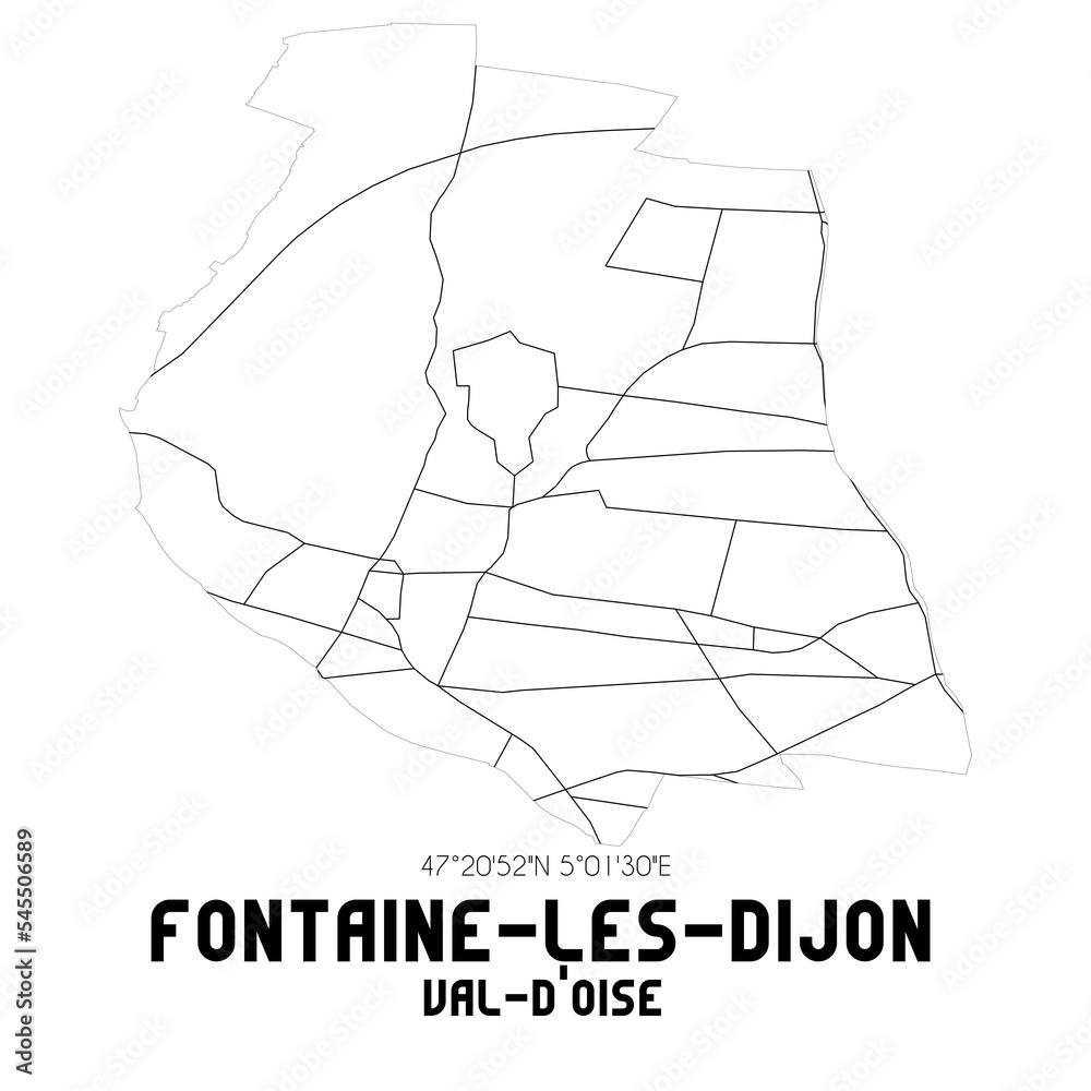 FONTAINE-LES-DIJON Val-d'Oise. Minimalistic street map with black and white lines.