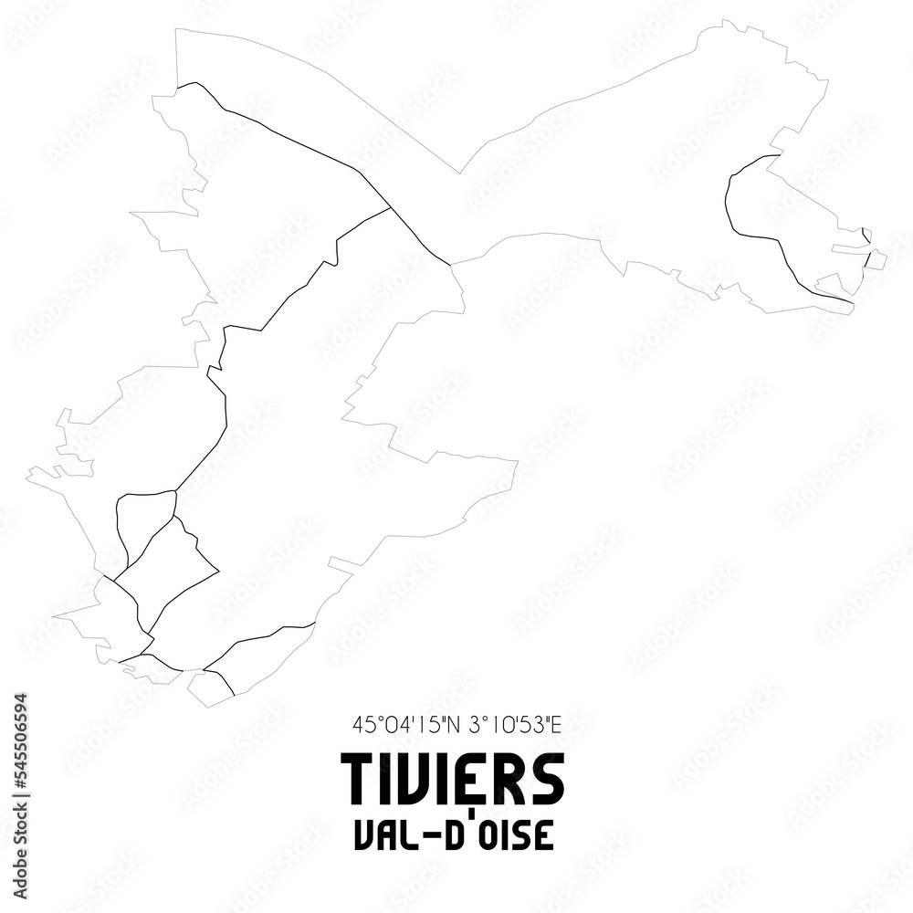 TIVIERS Val-d'Oise. Minimalistic street map with black and white lines.