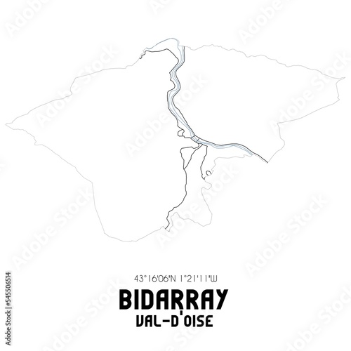 BIDARRAY Val-d'Oise. Minimalistic street map with black and white lines. photo