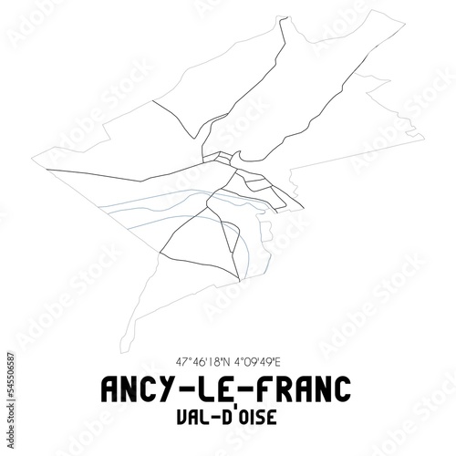 ANCY-LE-FRANC Val-d'Oise. Minimalistic street map with black and white lines.