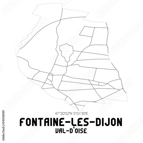 FONTAINE-LES-DIJON Val-d Oise. Minimalistic street map with black and white lines.