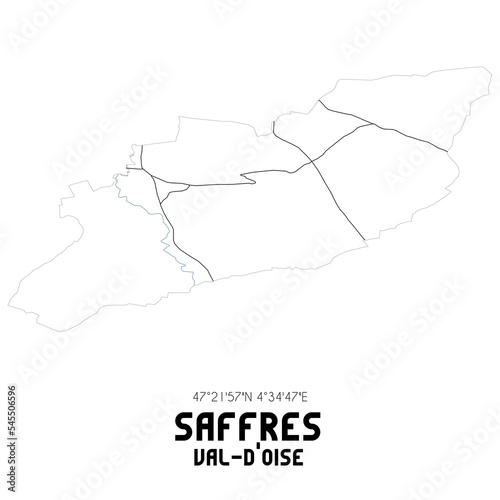 SAFFRES Val-d Oise. Minimalistic street map with black and white lines.