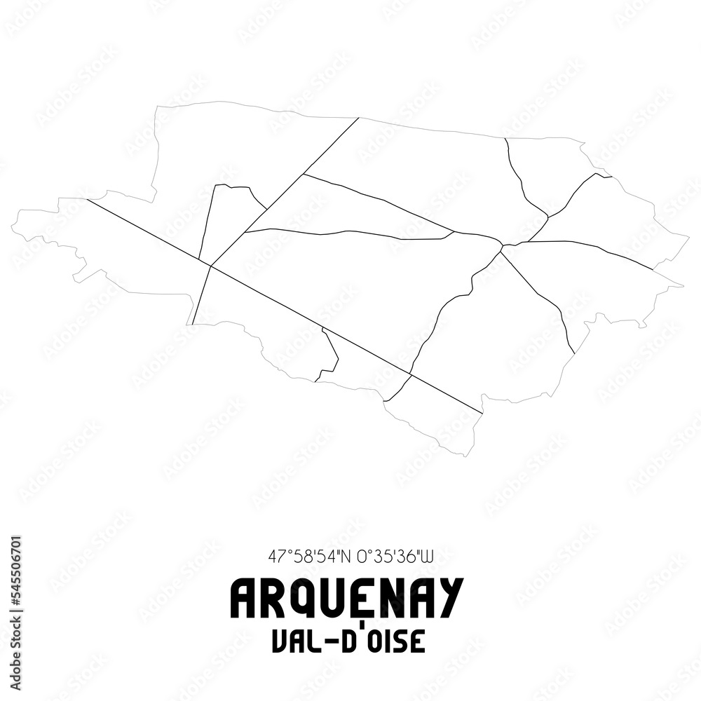 ARQUENAY Val-d'Oise. Minimalistic street map with black and white lines.