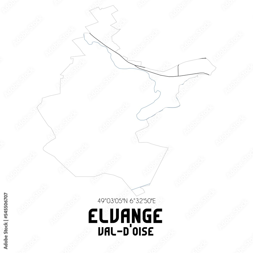 ELVANGE Val-d'Oise. Minimalistic street map with black and white lines.