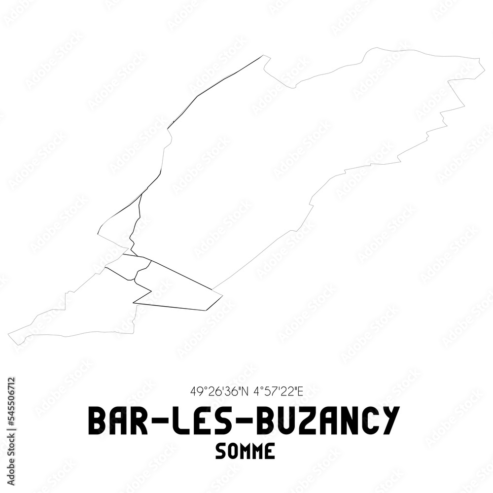 BAR-LES-BUZANCY Somme. Minimalistic street map with black and white lines.