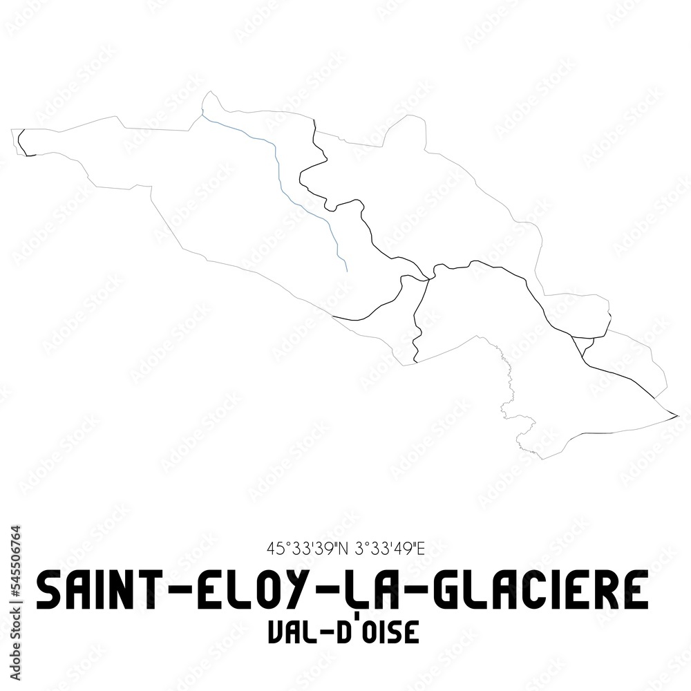 SAINT-ELOY-LA-GLACIERE Val-d'Oise. Minimalistic street map with black and white lines.