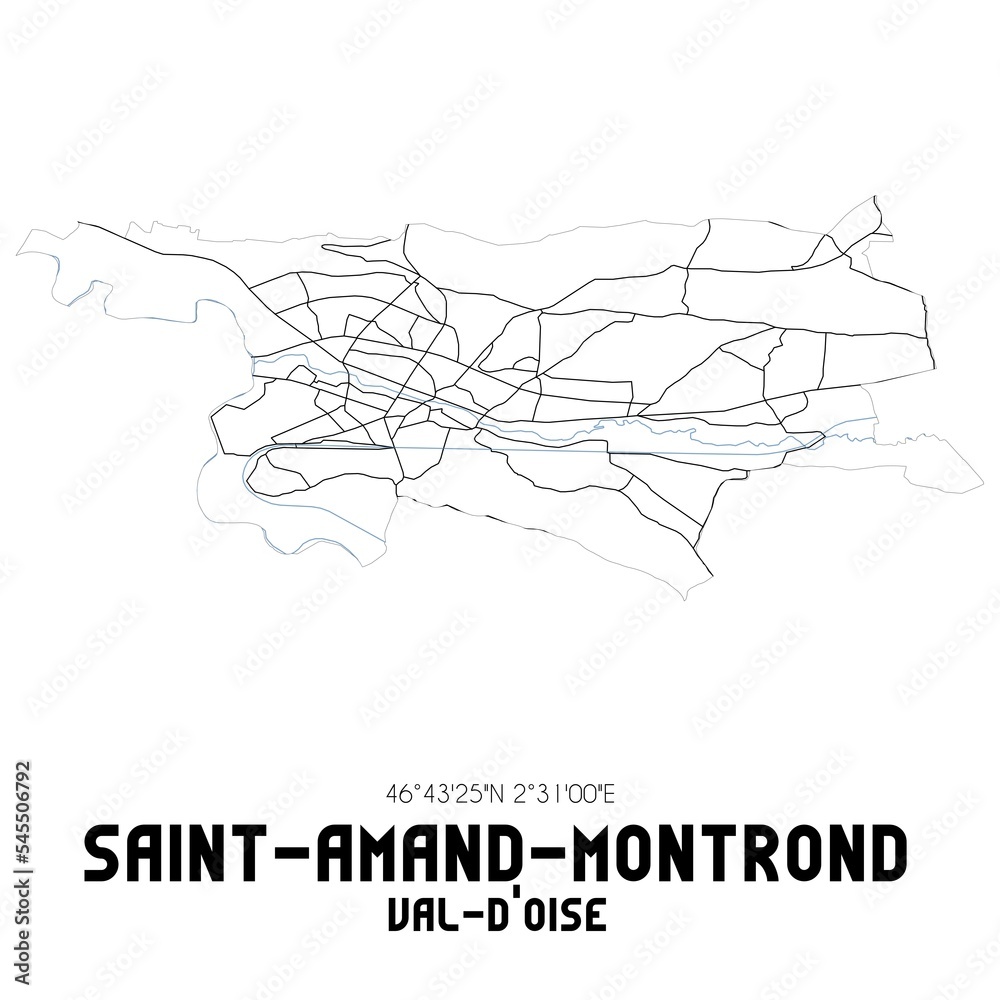 SAINT-AMAND-MONTROND Val-d'Oise. Minimalistic street map with black and white lines.