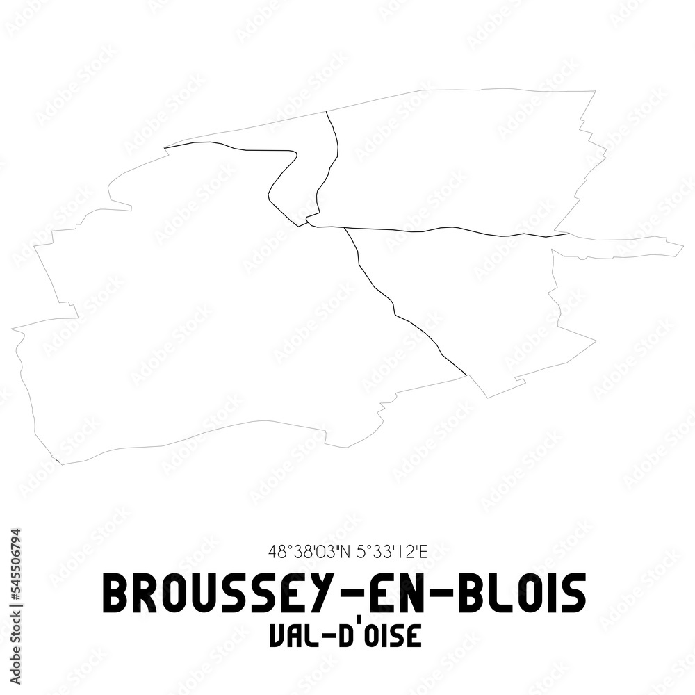 BROUSSEY-EN-BLOIS Val-d'Oise. Minimalistic street map with black and white lines. BROUSSEY-EN-BLOIS Val-d'Oise. Minimalistic street map with black and white lines.