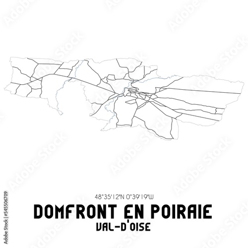 DOMFRONT EN POIRAIE Val-d'Oise. Minimalistic street map with black and white lines. photo