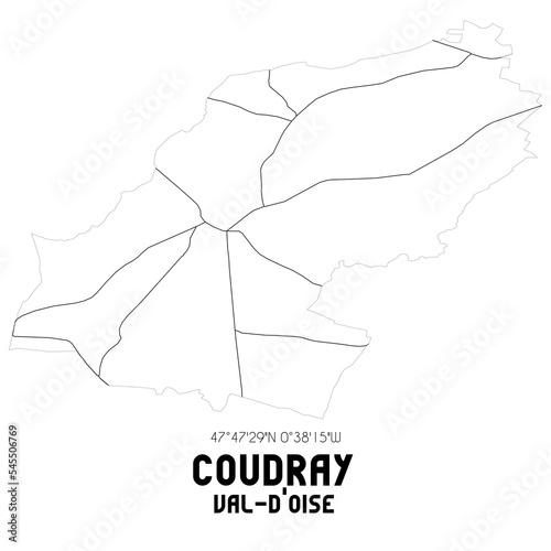 COUDRAY Val-d'Oise. Minimalistic street map with black and white lines. photo