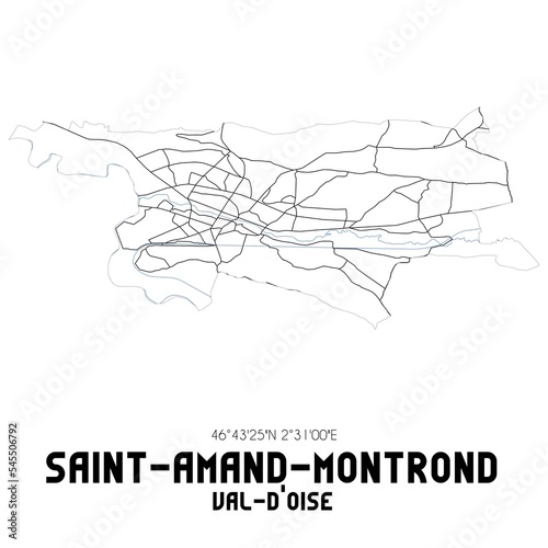 SAINT-AMAND-MONTROND Val-d'Oise. Minimalistic street map with black and white lines.