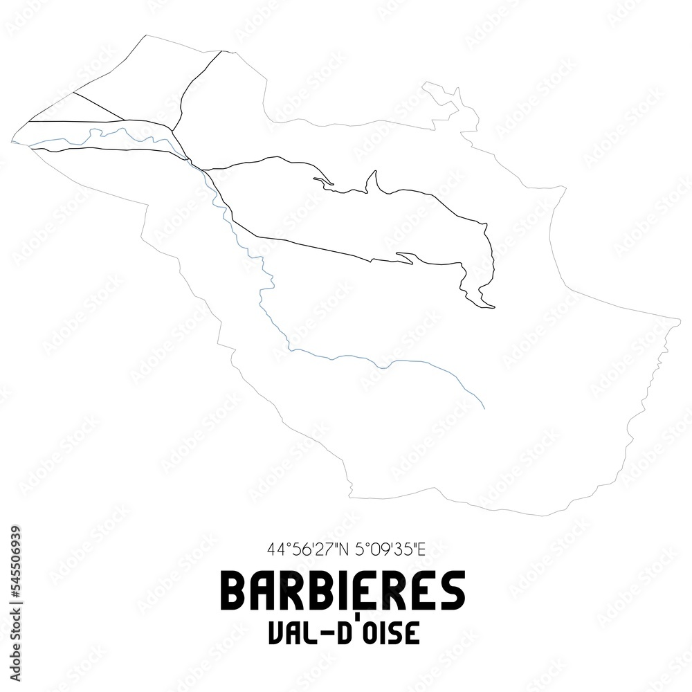 BARBIERES Val-d'Oise. Minimalistic street map with black and white lines.