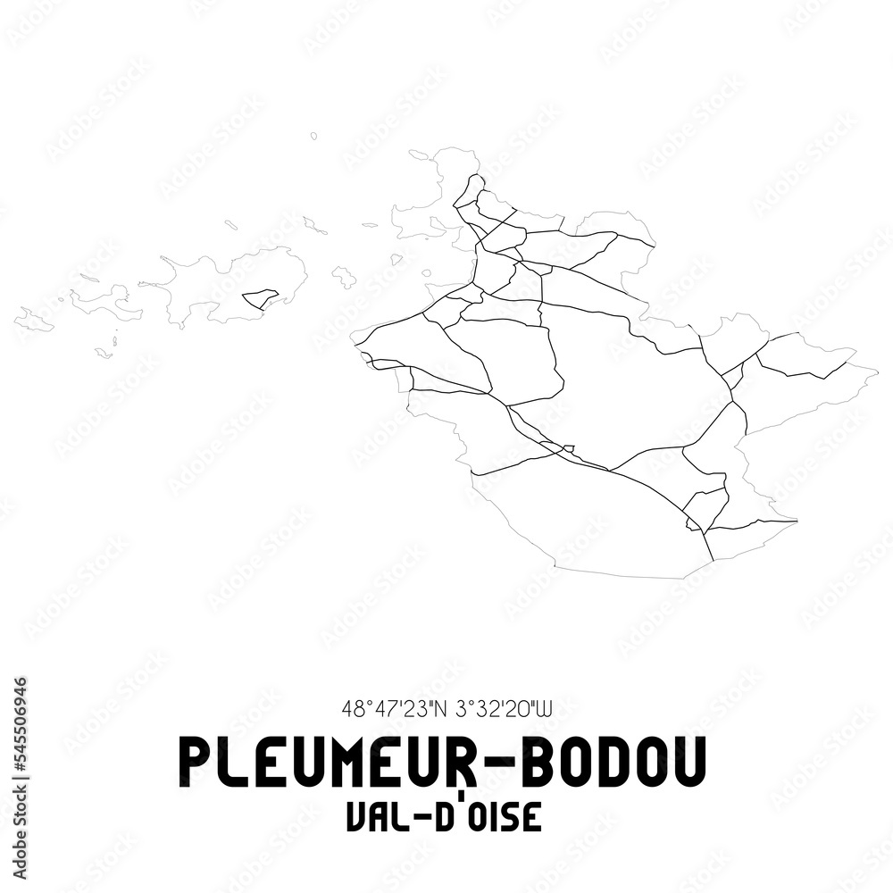 PLEUMEUR-BODOU Val-d'Oise. Minimalistic street map with black and white lines.