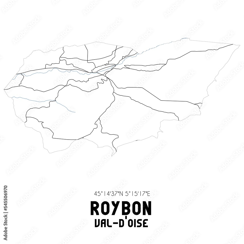 ROYBON Val-d'Oise. Minimalistic street map with black and white lines.