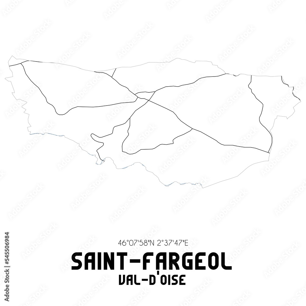 SAINT-FARGEOL Val-d'Oise. Minimalistic street map with black and white lines. SAINT-FARGEOL Val-d'Oise. Minimalistic street map with black and white lines.