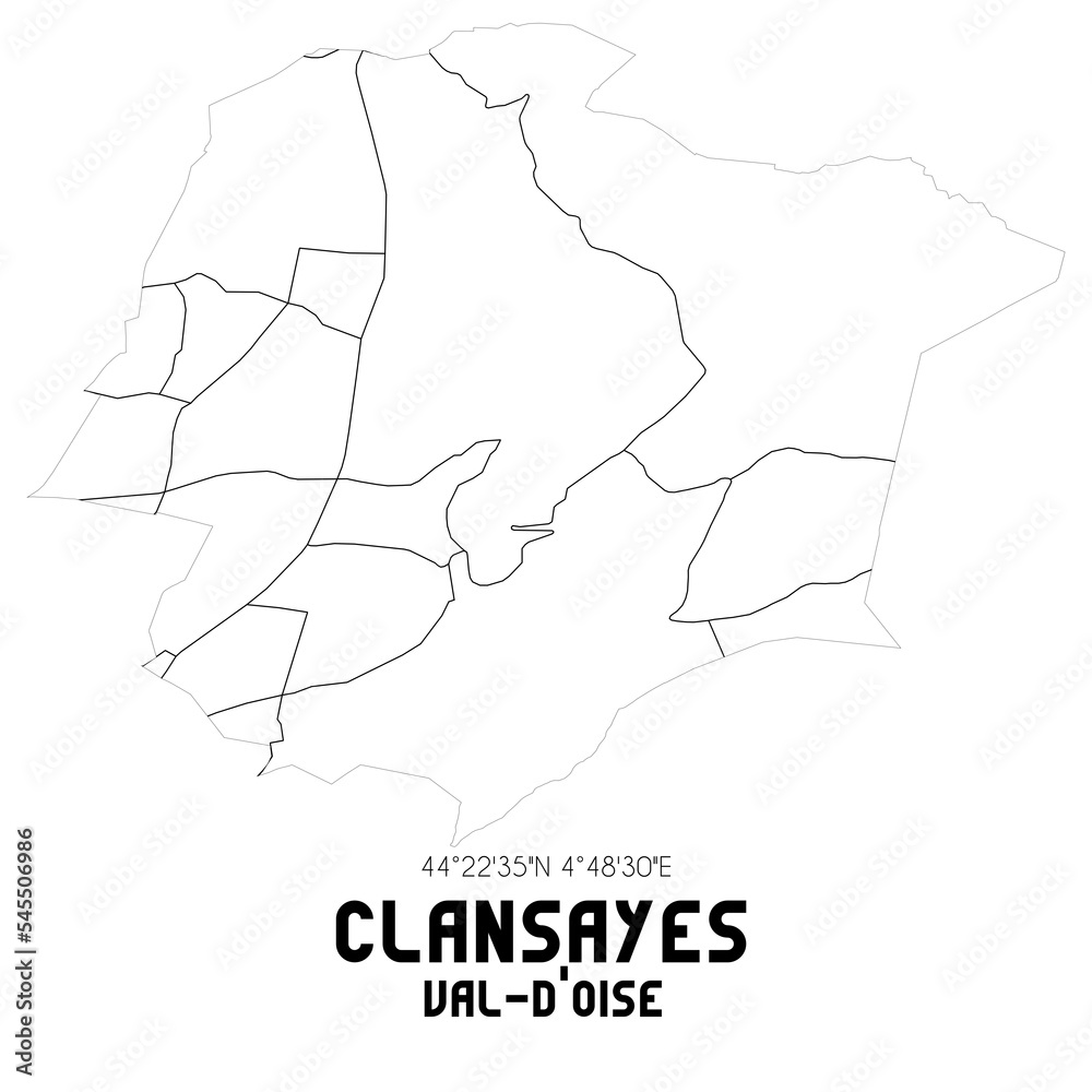 CLANSAYES Val-d'Oise. Minimalistic street map with black and white lines.