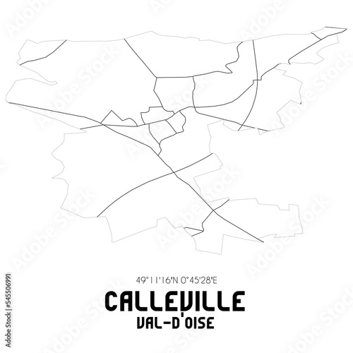 CALLEVILLE Val-d'Oise. Minimalistic street map with black and white lines.