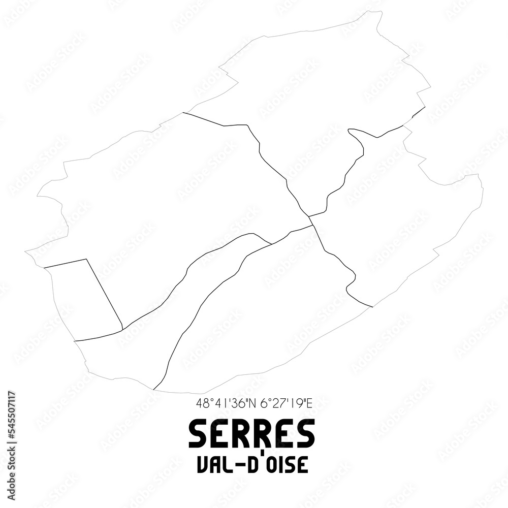 SERRES Val-d'Oise. Minimalistic street map with black and white lines.