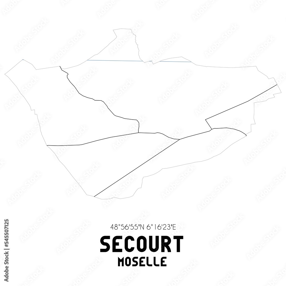 SECOURT Moselle. Minimalistic street map with black and white lines.