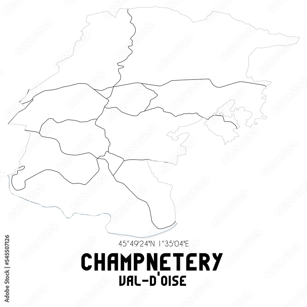 CHAMPNETERY Val-d'Oise. Minimalistic street map with black and white lines.
