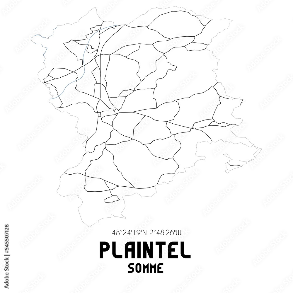 PLAINTEL Somme. Minimalistic street map with black and white lines. PLAINTEL Somme. Minimalistic street map with black and white lines.