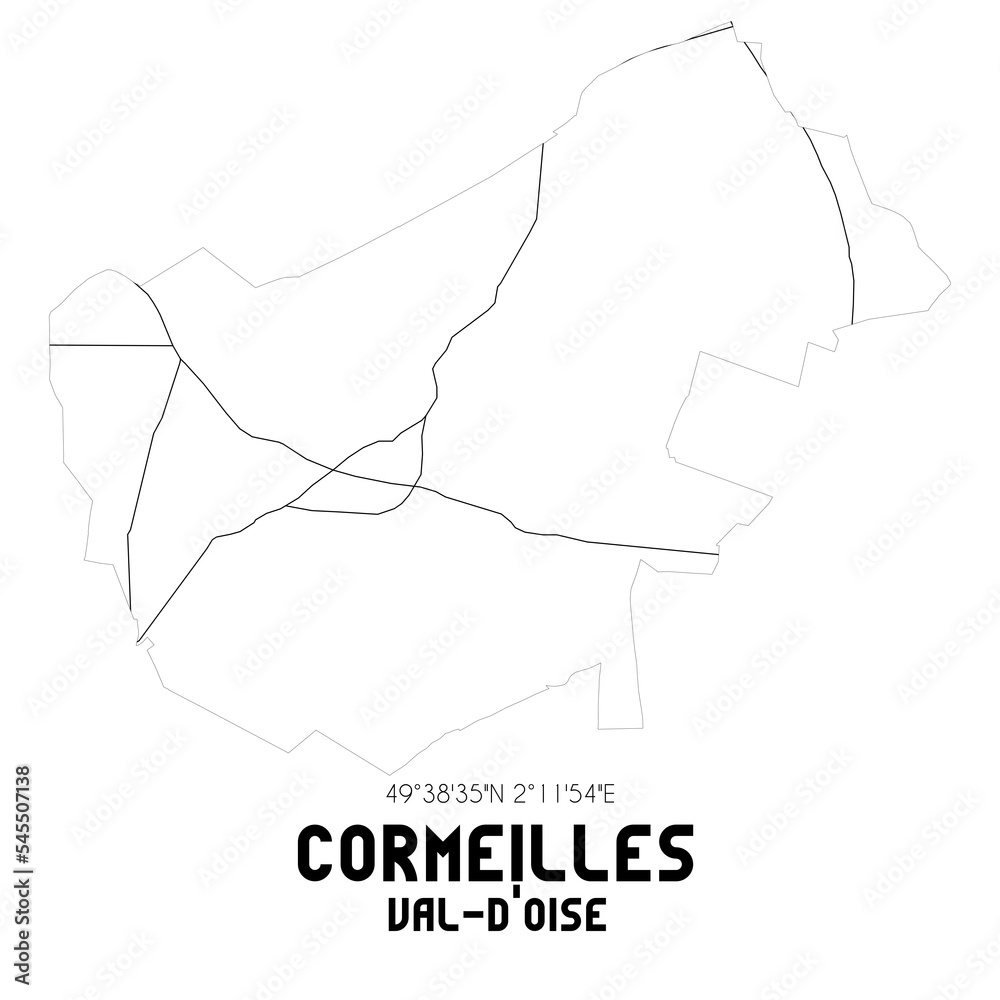 CORMEILLES Val-d'Oise. Minimalistic street map with black and white lines. CORMEILLES Val-d'Oise. Minimalistic street map with black and white lines.