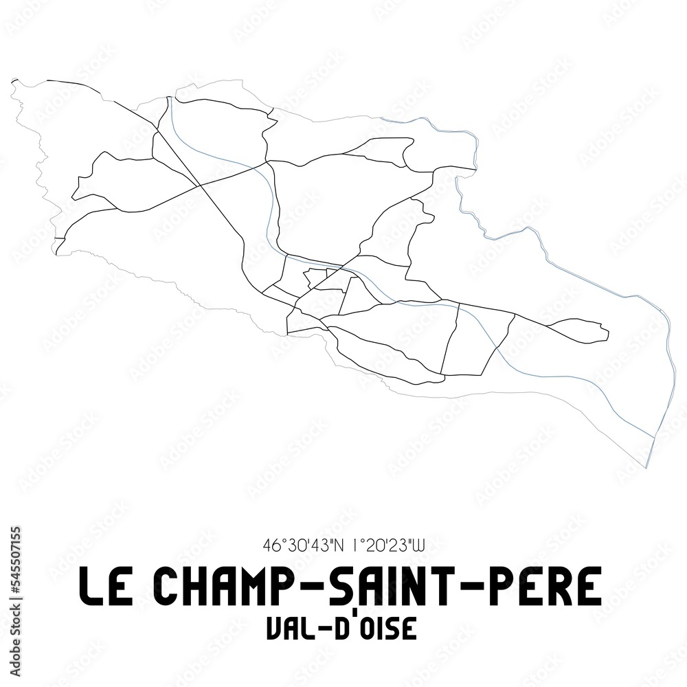 LE CHAMP-SAINT-PERE Val-d'Oise. Minimalistic street map with black and white lines. LE CHAMP-SAINT-PERE Val-d'Oise. Minimalistic street map with black and white lines.