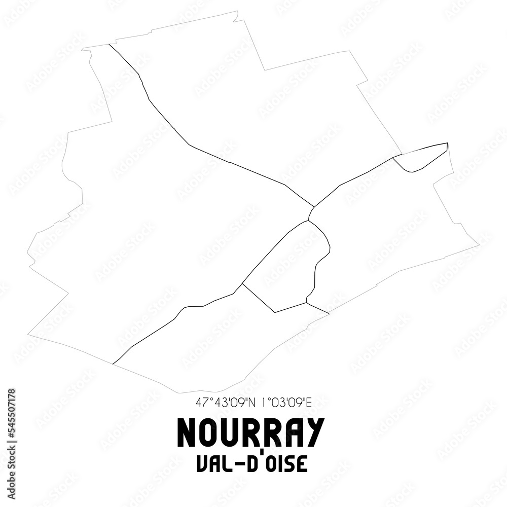 NOURRAY Val-d'Oise. Minimalistic street map with black and white lines.