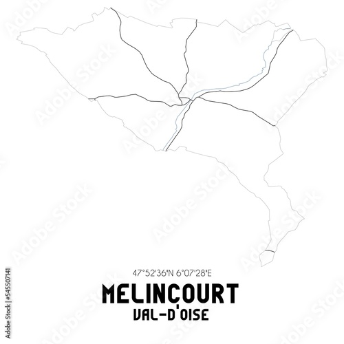 MELINCOURT Val-d'Oise. Minimalistic street map with black and white lines. photo