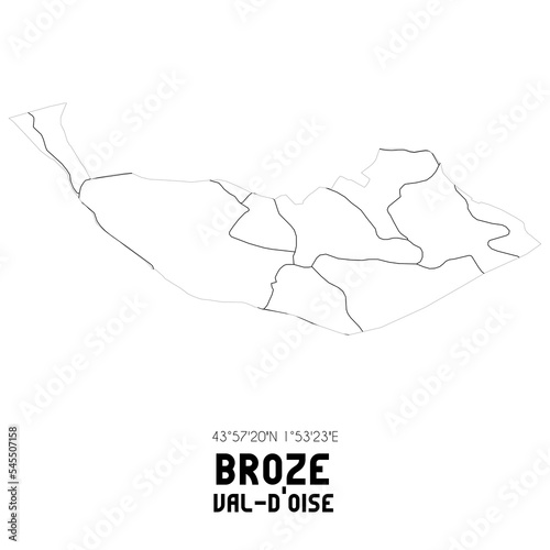 BROZE Val-d'Oise. Minimalistic street map with black and white lines.