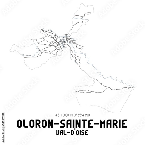OLORON-SAINTE-MARIE Val-d'Oise. Minimalistic street map with black and white lines.