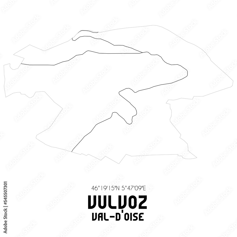 VULVOZ Val-d'Oise. Minimalistic street map with black and white lines.