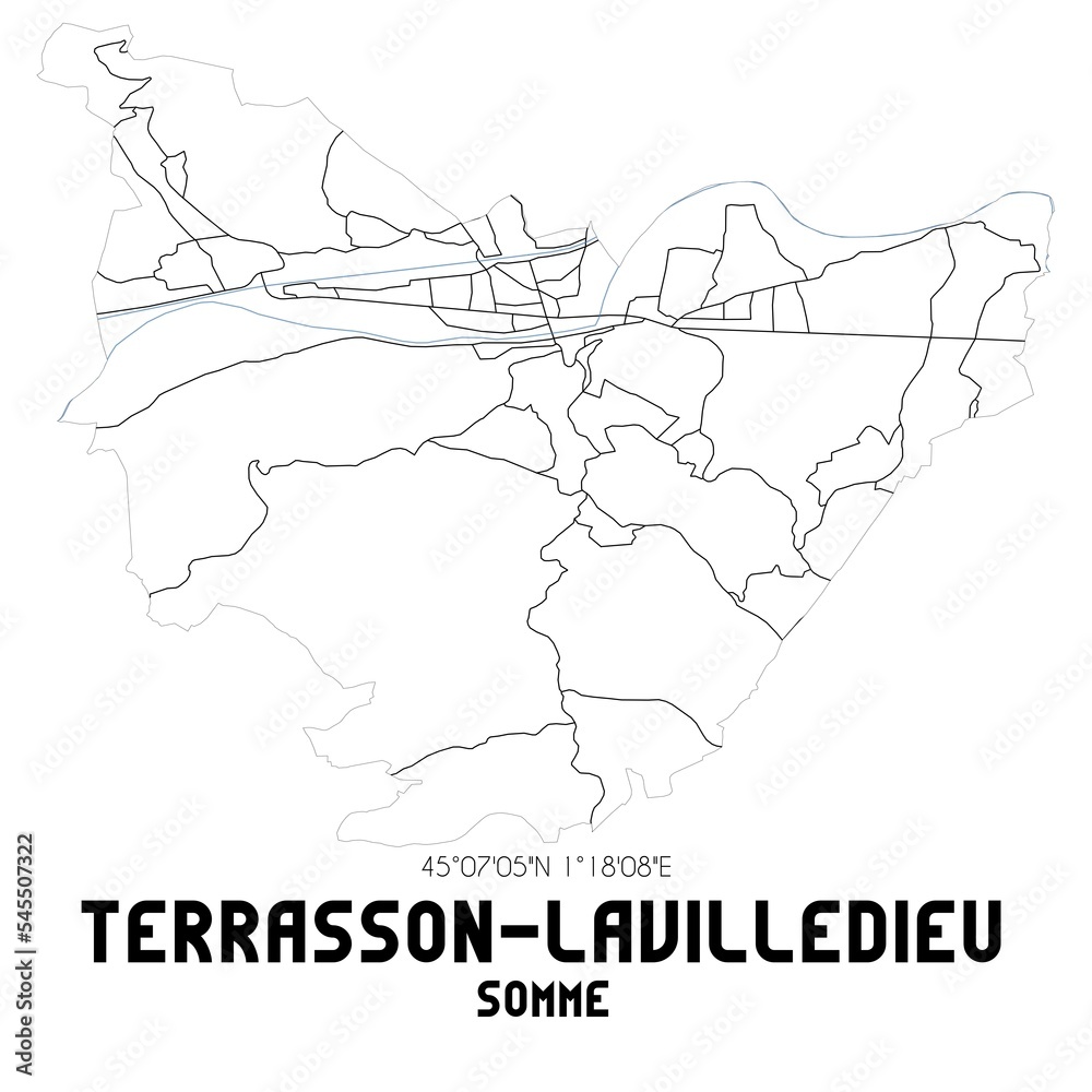 TERRASSON-LAVILLEDIEU Somme. Minimalistic street map with black and white lines.