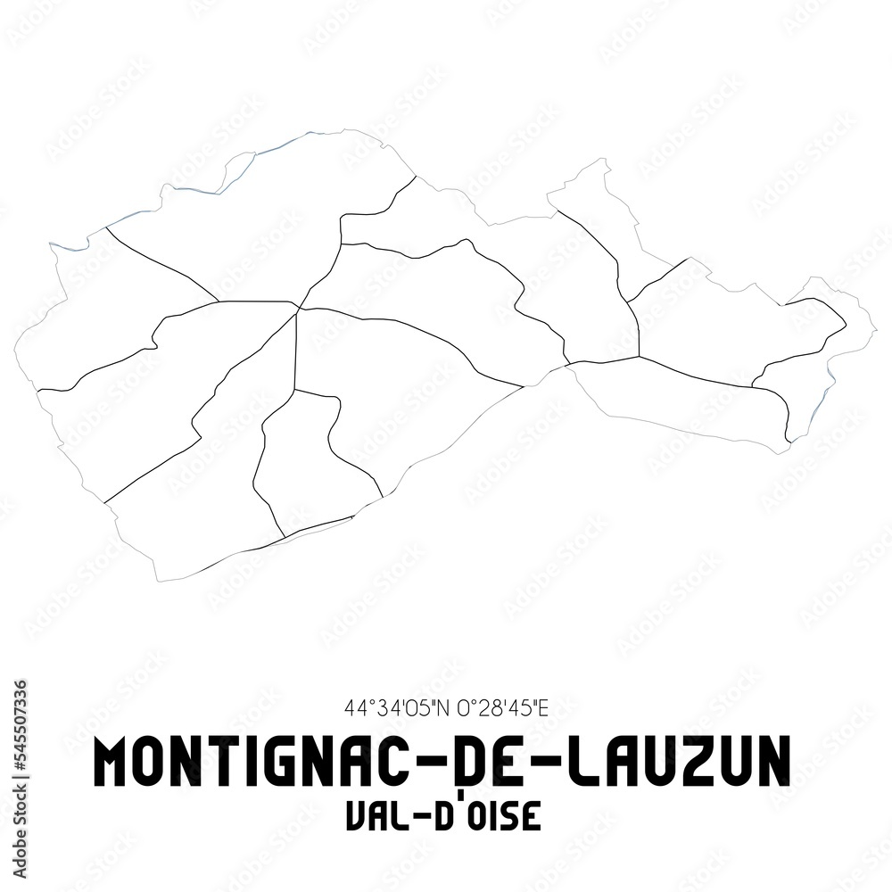 MONTIGNAC-DE-LAUZUN Val-d'Oise. Minimalistic street map with black and white lines.