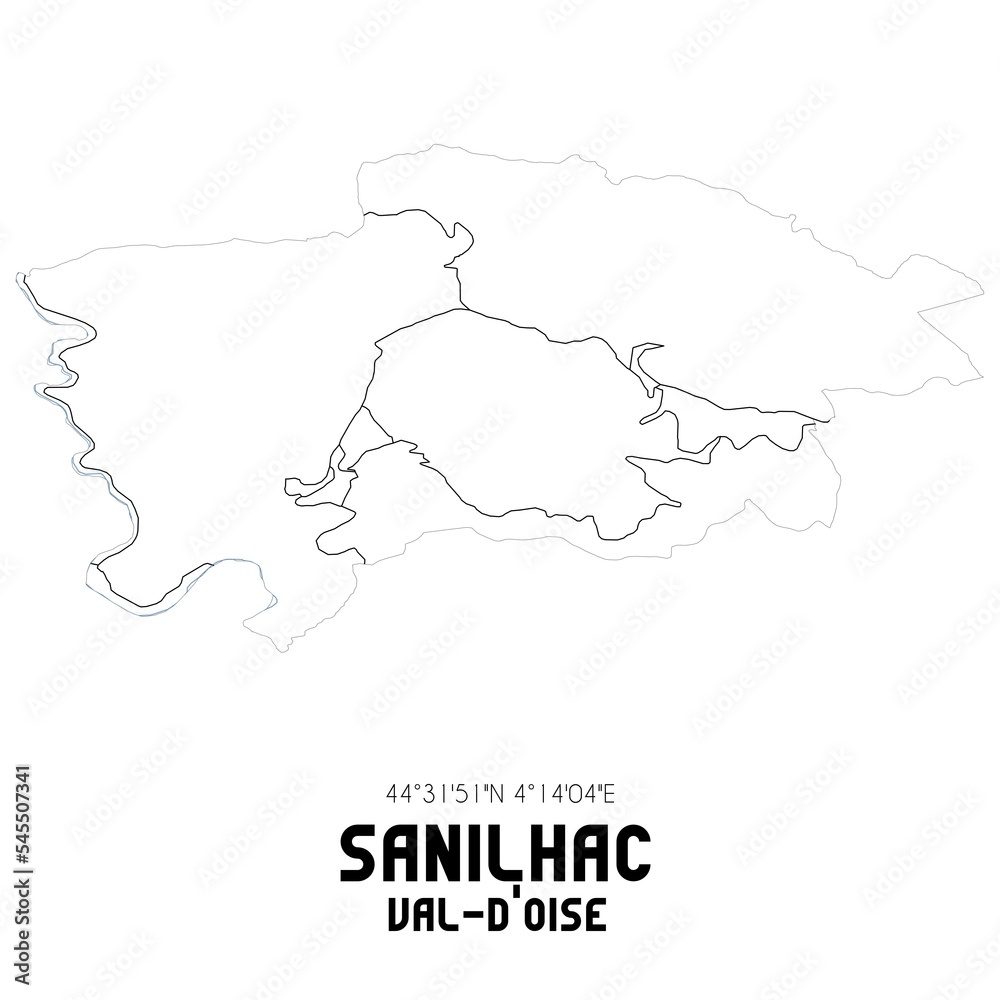 SANILHAC Val-d'Oise. Minimalistic street map with black and white lines.
